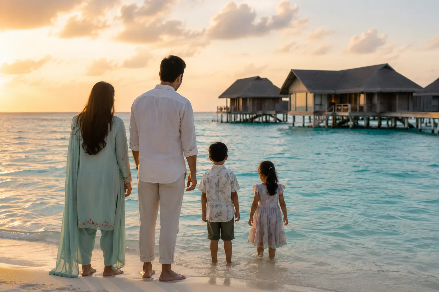 Pakistani family at Maldives resort lagoon for summer holiday | Maldives Visa