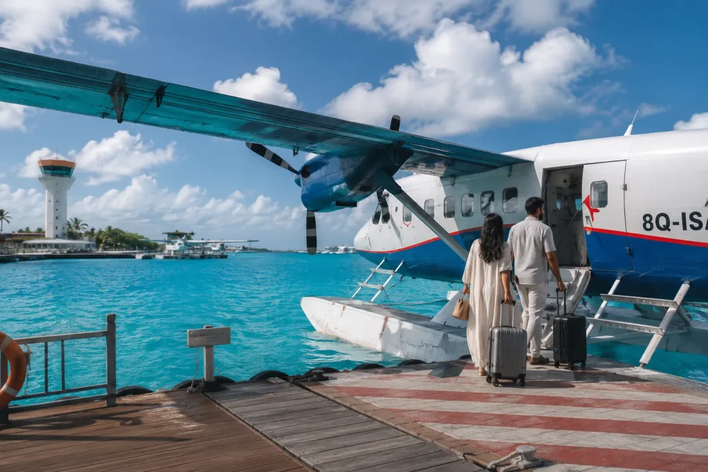 Seaplane transfer from Male airport to Maldives resort for Eid Al Adha family trip
