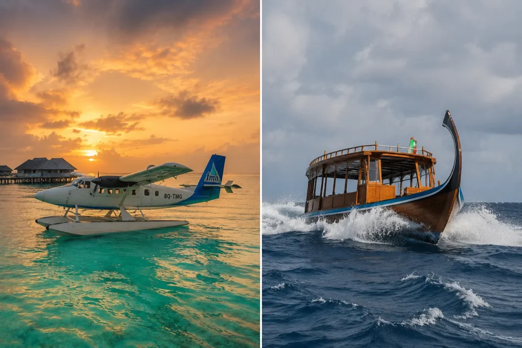 Seaplane versus speedboat transfer in Maldives choosing the right resort transfer for Pakistani families based on arrival time and resort location