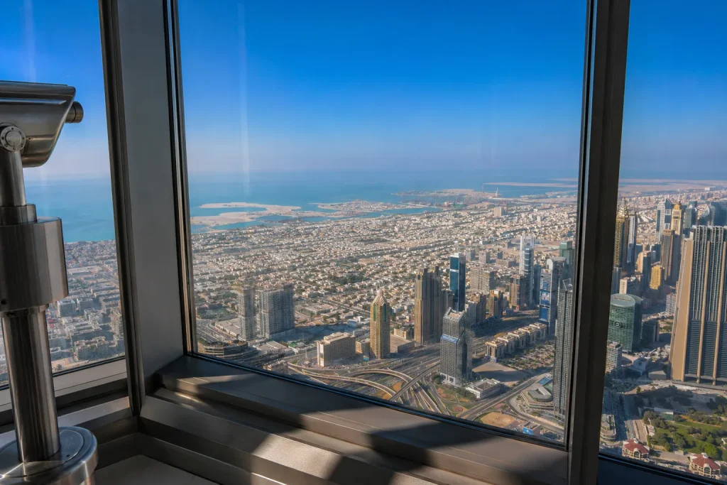 anoramic view from Burj Khalifa Level 124, Dubai kids go free summer attraction