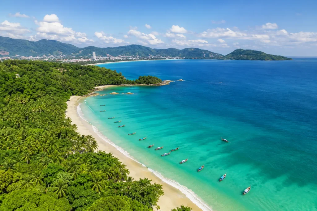 Aerial view of Patong Beach Phuket Thailand — affordable eSIM plans for family travel