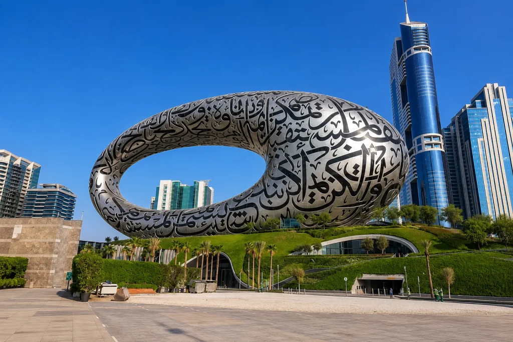 Museum of the Future Dubai exterior facade, Dubai kids go free summer family attraction