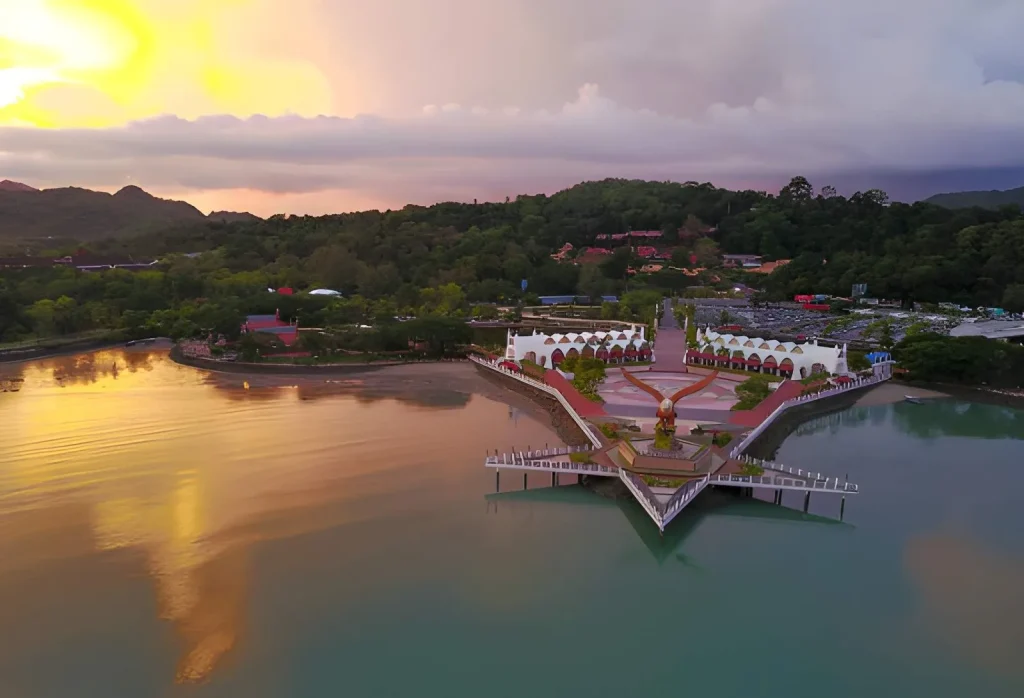 Aerial view of Langkawi Eagle Square at sunset Malaysia family trip from Pakistan
