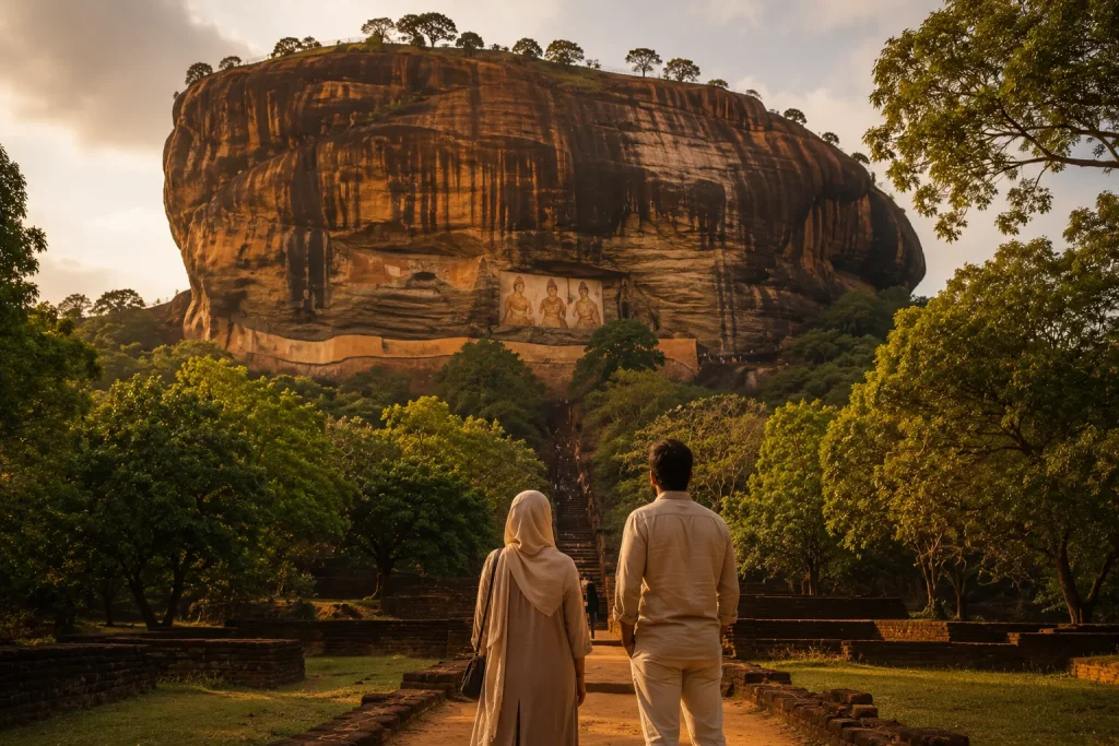 Pakistani Muslim family at Sigiriya Lion Rock Sri Lanka free ETA summer family trip from Karachi