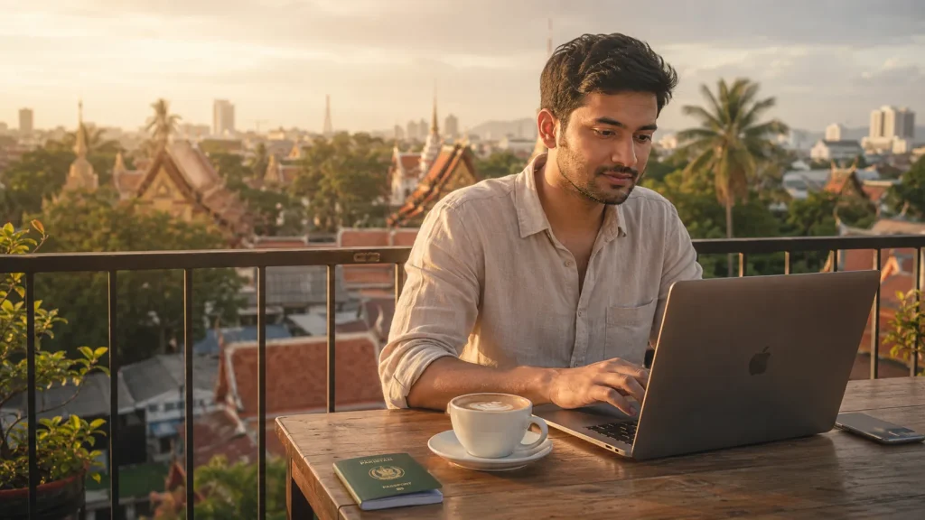 Pakistani remote worker on laptop in Chiang Kai — Thailand DTV visa Pakistan digital nomad lifestyle