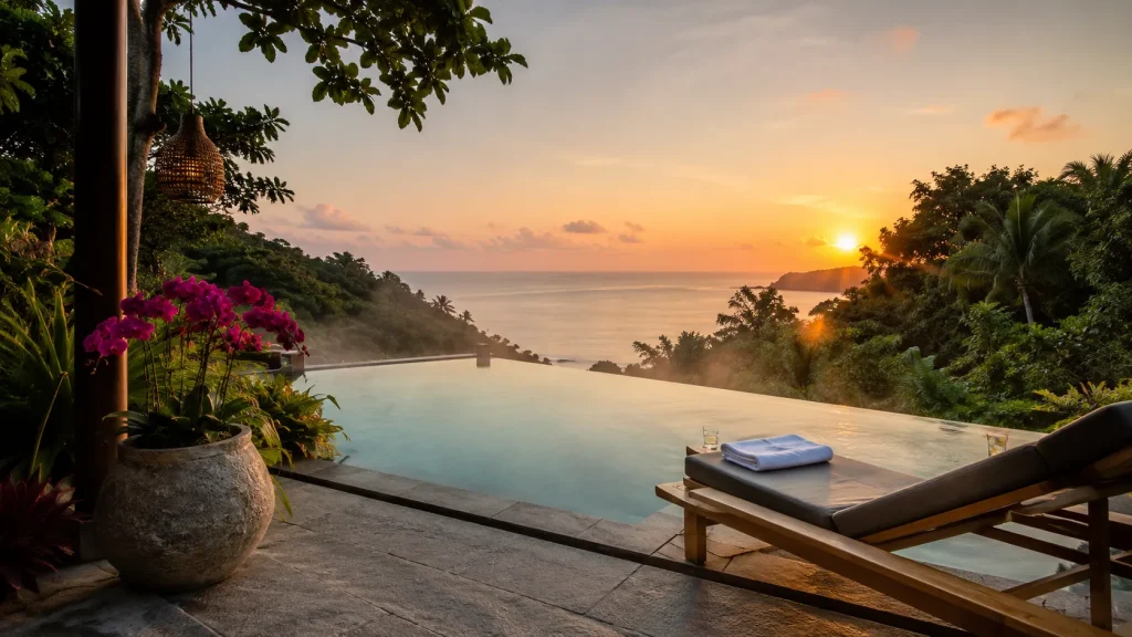 Sunrise infinity pool overlooking the turquoise Gulf of Thailand at a luxury Koh Samui wellness resort | Thailand Wellness Escapes