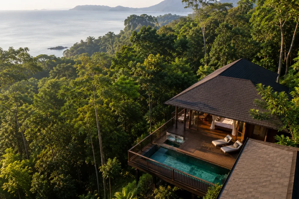 Datai Langkawi private rainforest villa with pool from above book Malaysia wellness retreats before summer fills, custom halal spa trip from Karachi by Zaviamo