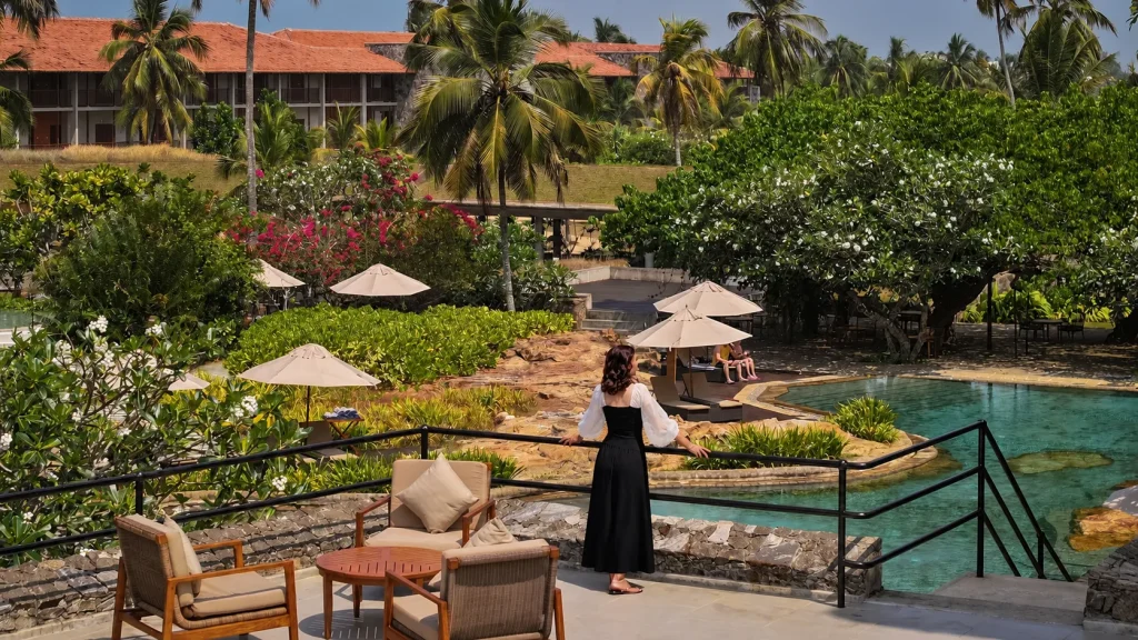 Bentota resort pool terrace with tropical gardens Sri Lanka south coast, sri lanka eta free for pakistanis
