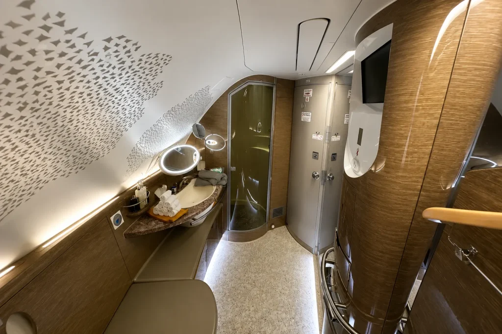 Emirates A380 First Class onboard shower spa interior