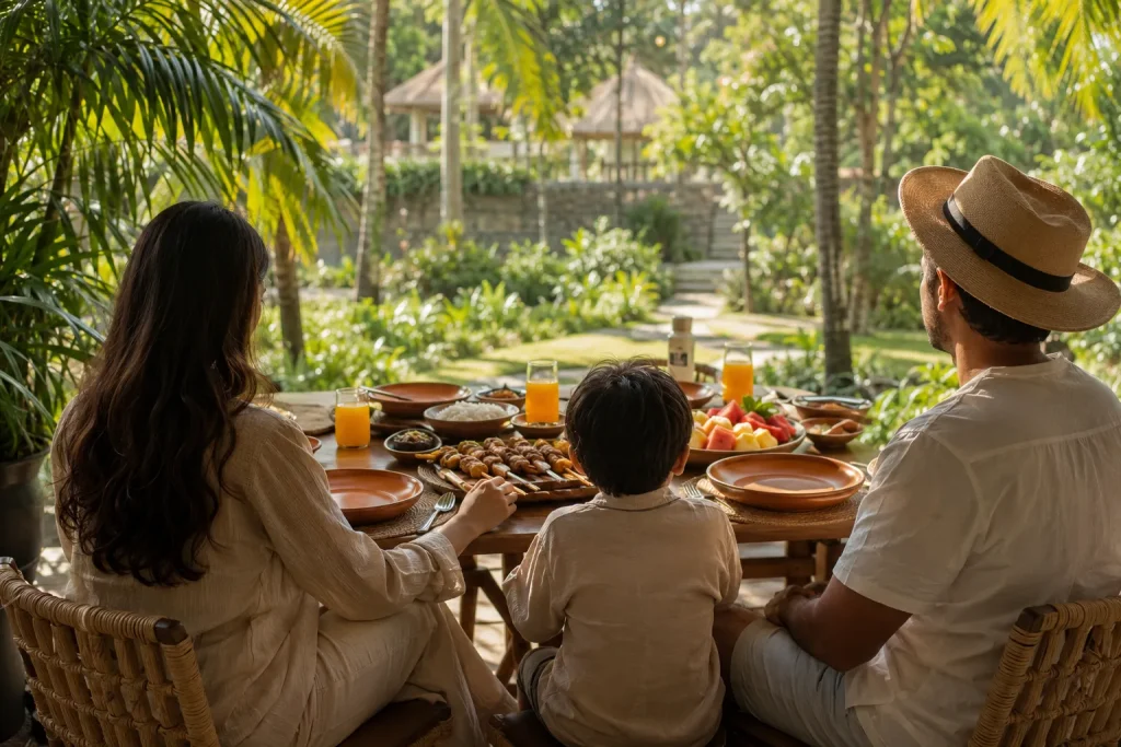A family dines together, the halal groundwork that Bali eco resorts alone won't cover