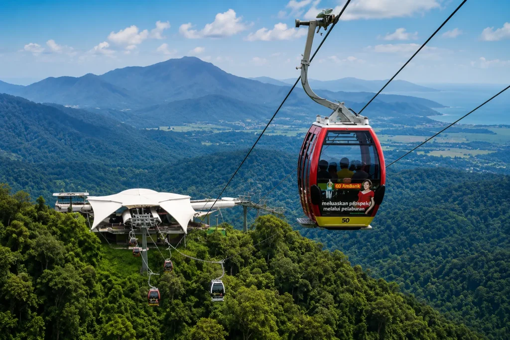 Langkawi cable car over rainforest with mountain view, Malaysia eVisa for Pakistanis Langkawi