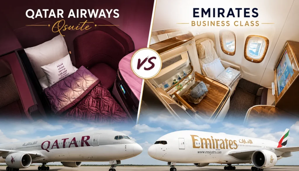 QSuite vs Emirates First Class cabin comparison for Gulf premium travelers
