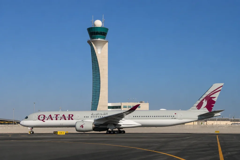Qatar Airways aircraft on tarmac at Hamad International Airport