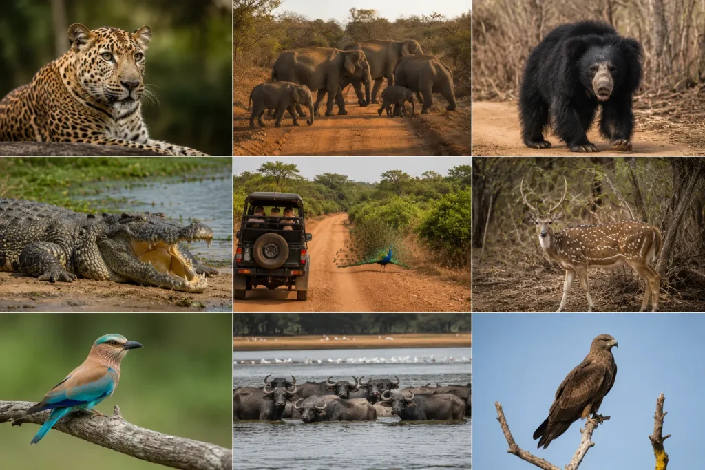Yala National Park wildlife collage leopard elephant bear safari, sri lanka eta free for pakistanis