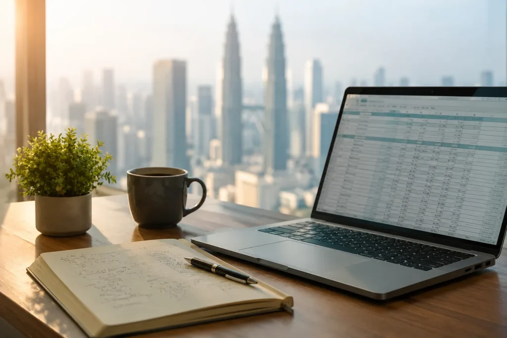 A remote work desk setup reflects the income math behind the Malaysia DE Rantau visa