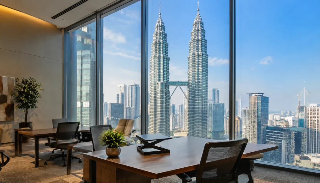 An office view of the Petronas Towers frames what the Malaysia DE Rantau visa unlocks