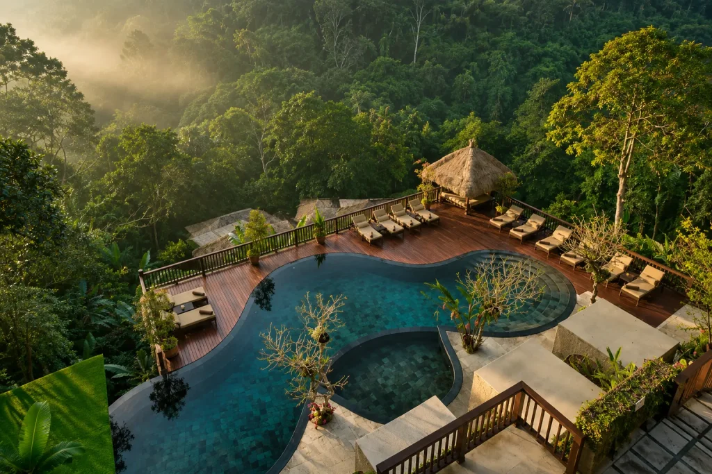 A jungle resort pool near Ubud, part of a well-planned Bali Pakistani passport trip