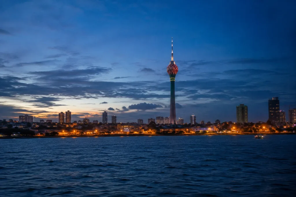 Colombo skyline at dusk, the eastbound gateway for winter break flights from Karachi