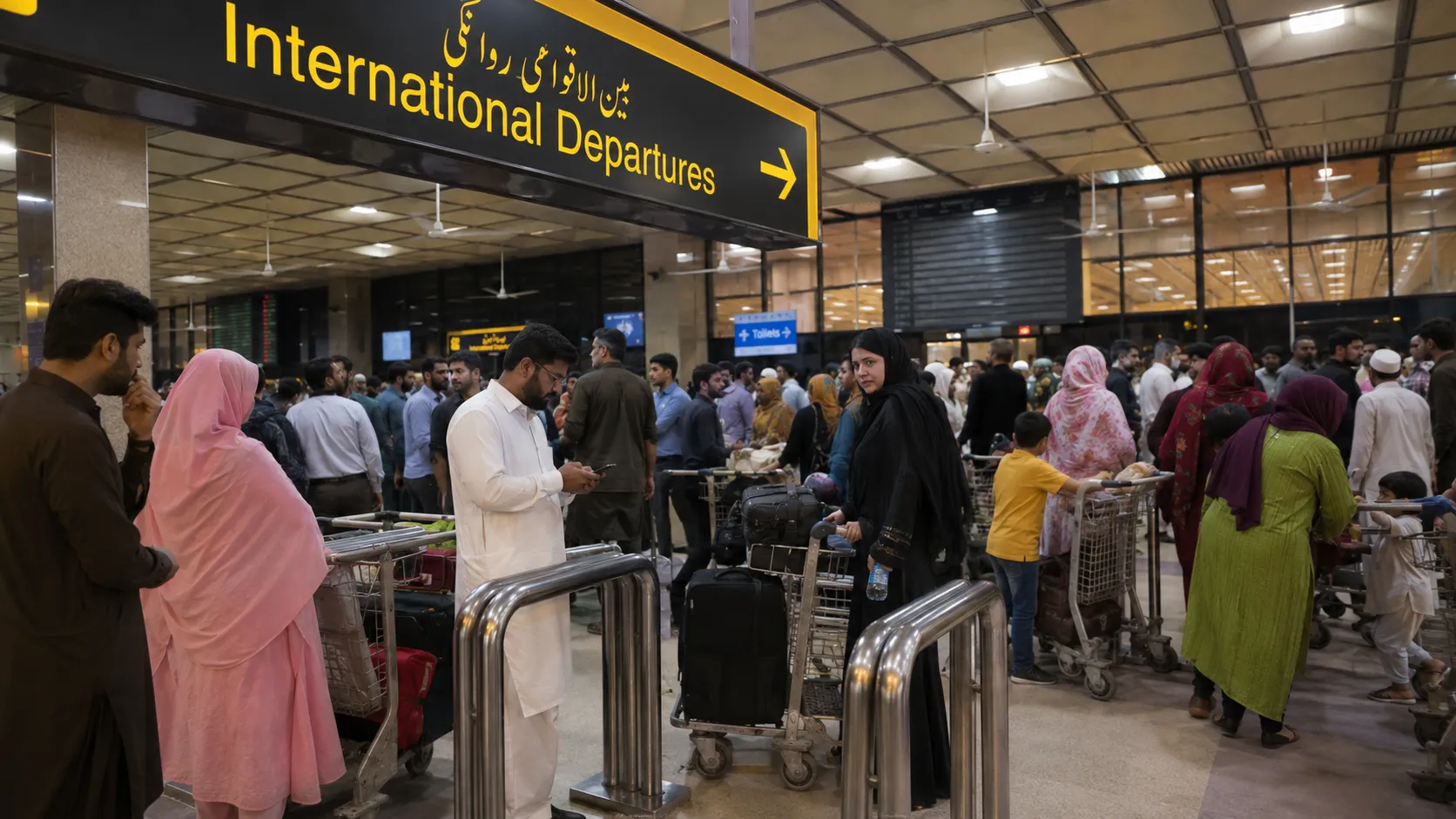 Late-night immigration queue at Karachi airport before the new e-gates rollout | Karachi airport e-gates
