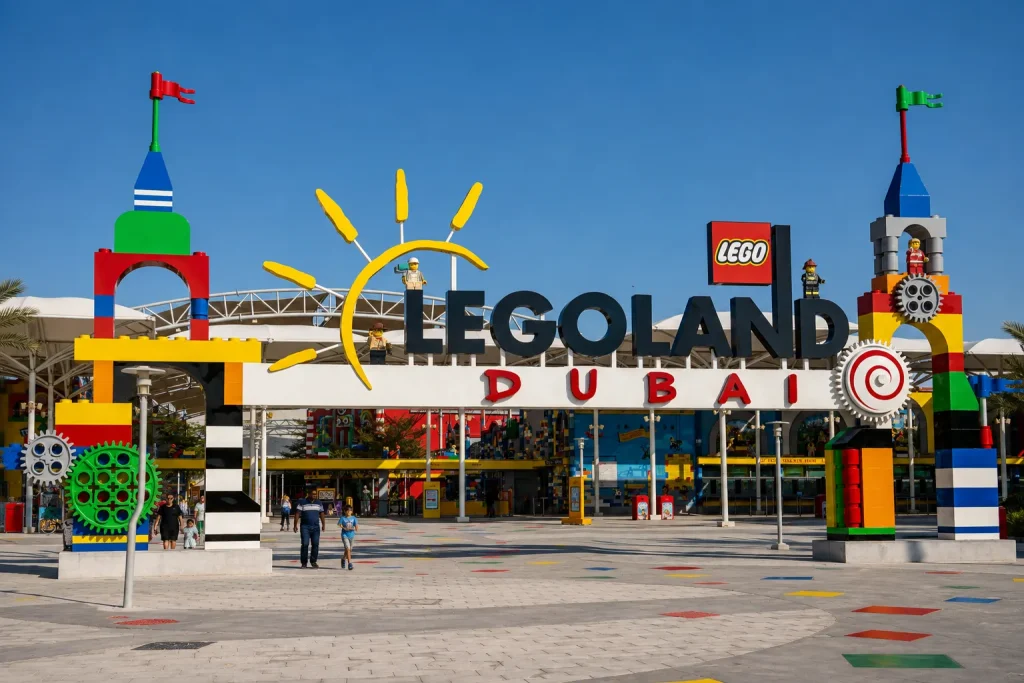 LEGOLAND Dubai entrance, an outdoor park to visit with kids October to April