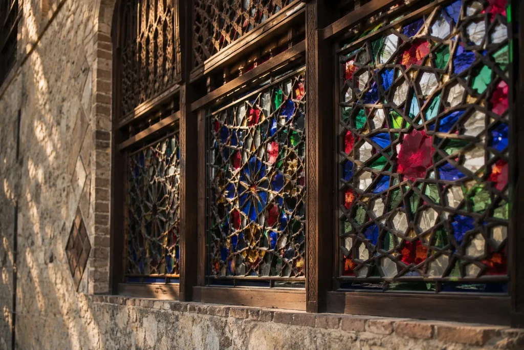 Stained-glass windows at Sheki's Khan's Palace, Azerbaijan, a mountain-town day trip