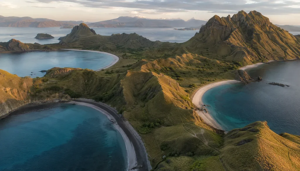 Padar Island's pink and black sand bays, near an Indonesia eco luxury resort