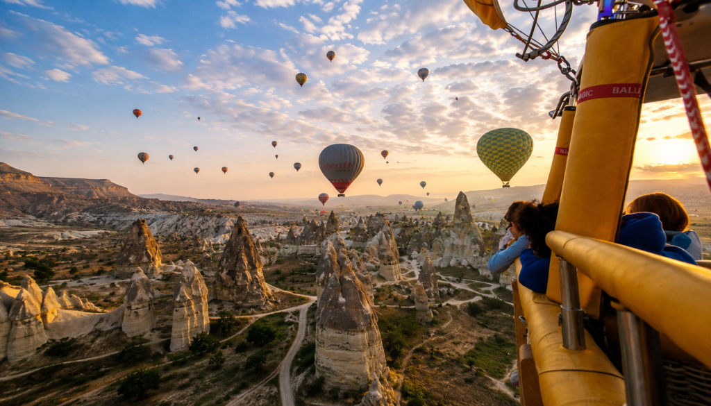 Hot air balloon flight over Cappadocia, a highlight of solo travel Turkey in September