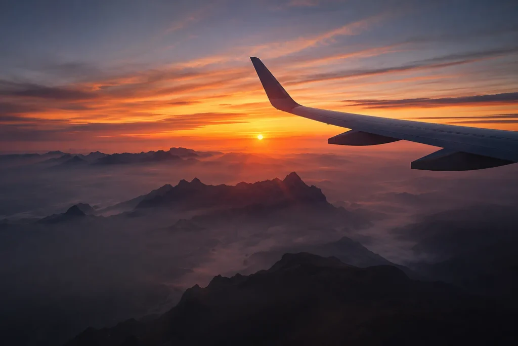 Aircraft crossing a wide sky, illustrating flight routing risks for a Malaysia digital nomad visa move.