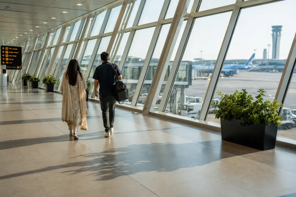 Pakistani travelers arriving at Baku airport after their Azerbaijan visa for pakistani approval
