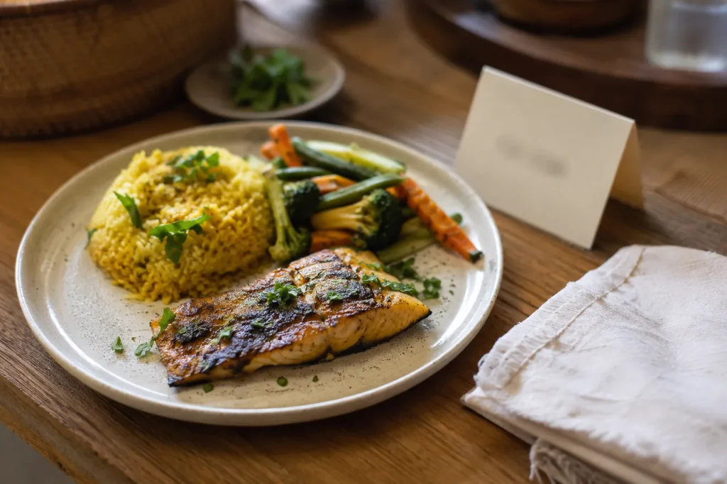 Confirmed halal wellness meal at a Bali retreat kitchen
