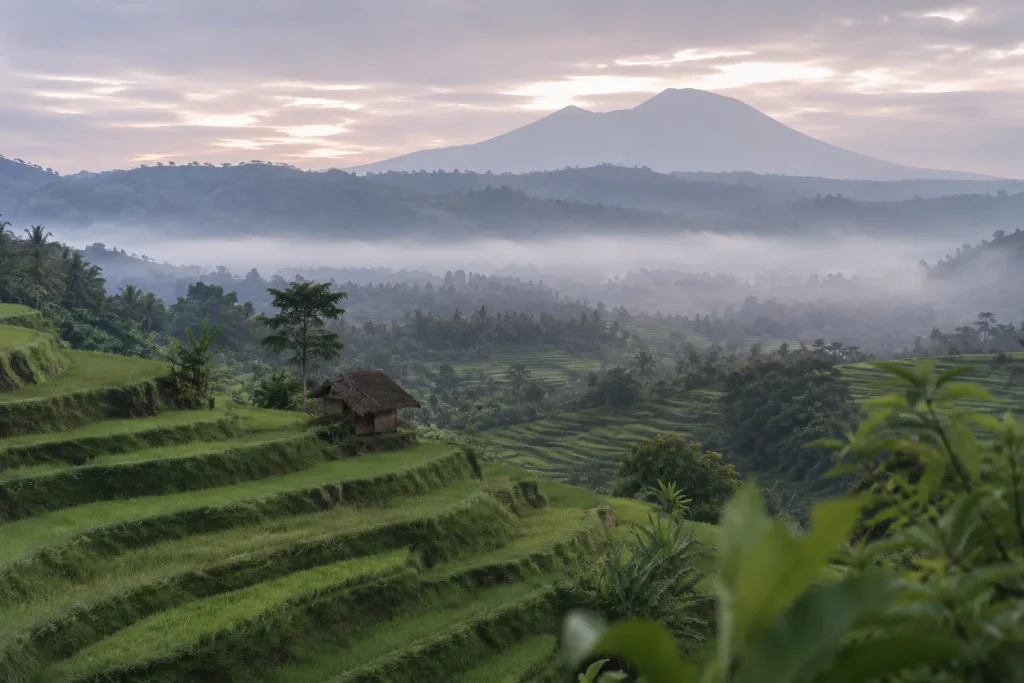 Rice terraces in Sidemen, East Bali, a quiet zone option for a Blue Zones retreat