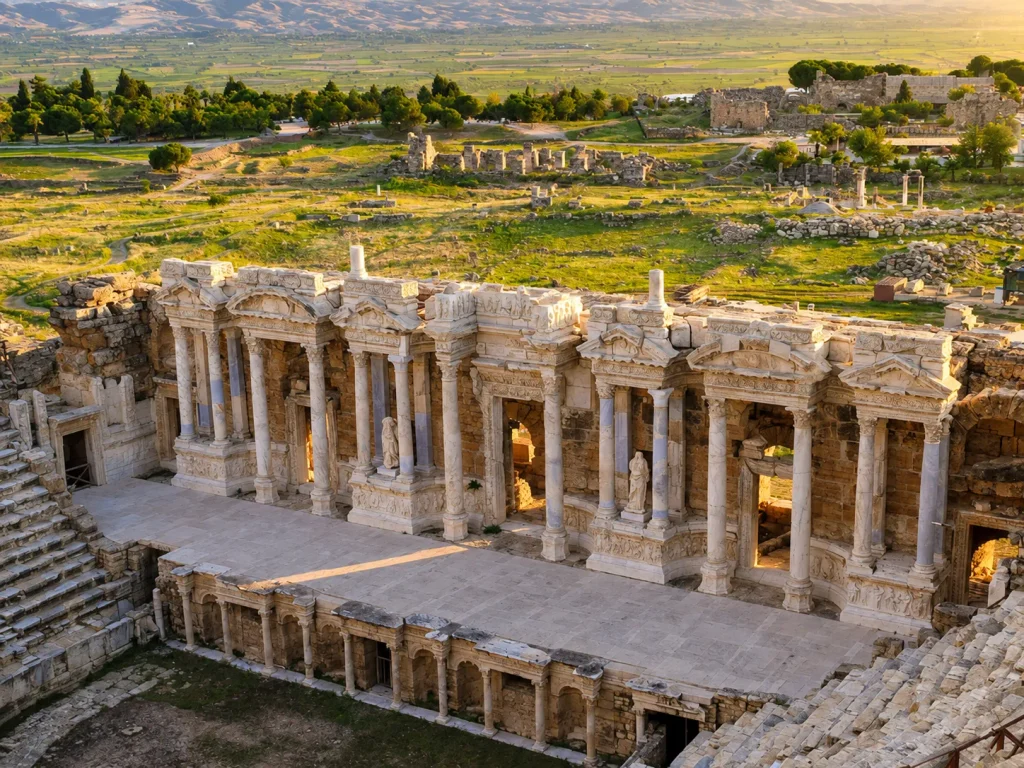 Hierapolis theater ruins above Pamukkale, a stop on a custom six-day Turkey thermal springs itinerary