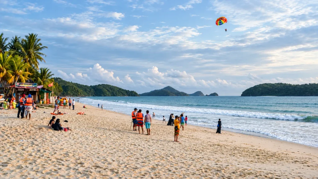 Families and parasailing at Pantai Tengah, Langkawi, after a Malaysia eVisa from Pakistan