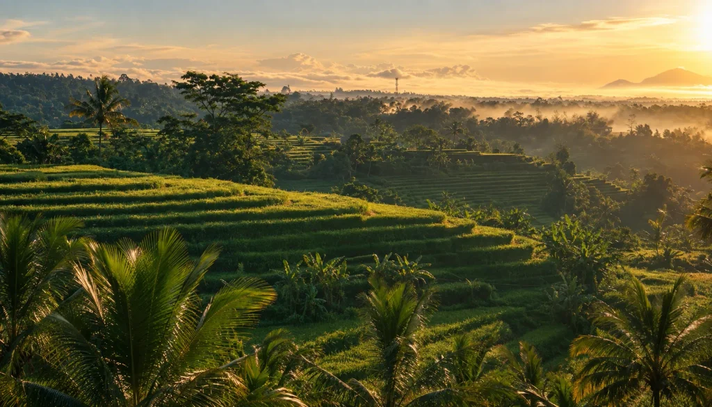 Sunrise over Bali's rice terraces, the destination behind the island's tightened 2026 entry requirements