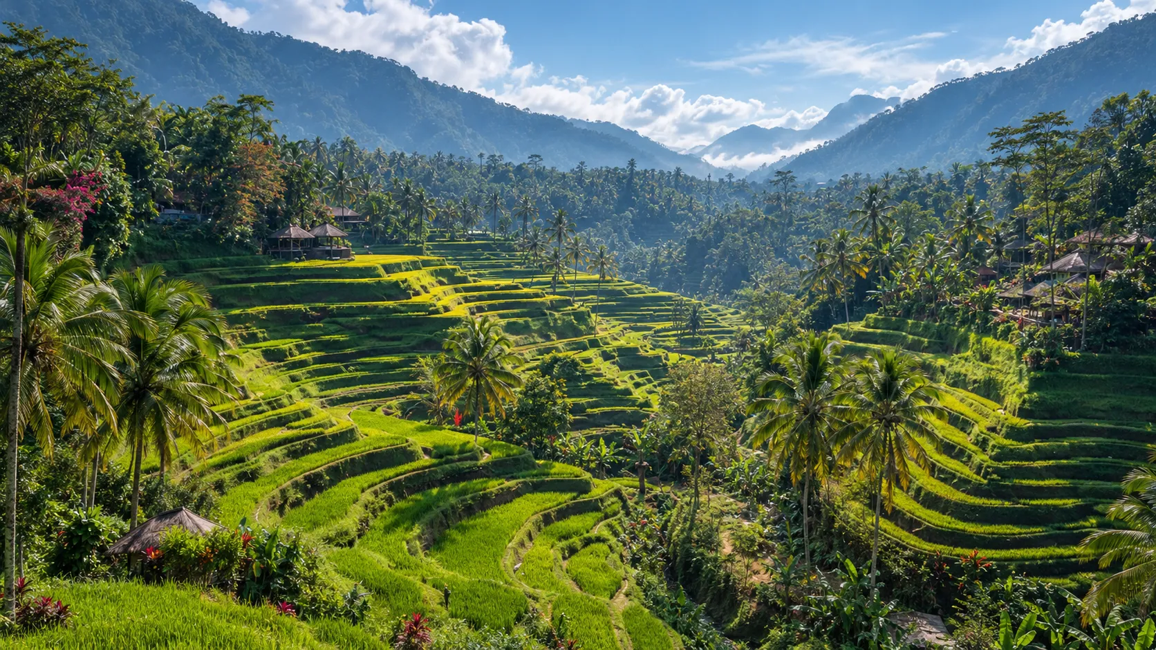 Terraced rice fields near Ubud, the Bali interior unaffected by December flight disruptions