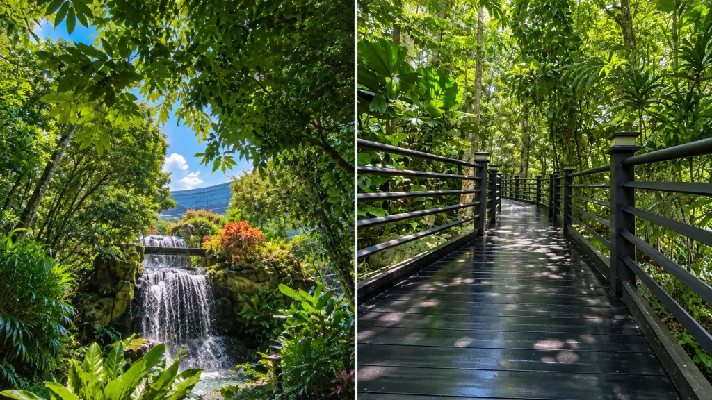 Jungle-inspired boardwalk and waterfall at Kuala Lumpur International Airport, a Malaysia eVisa from Pakistan arrival point