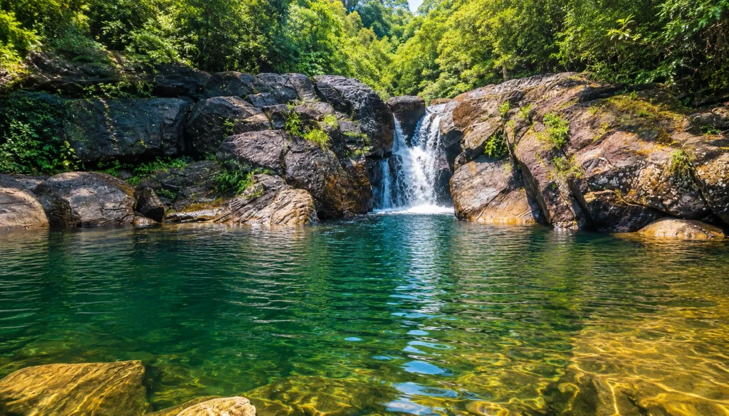 Forest waterfall pool in Sri Lanka's hill country, a free-ETA stop for Pakistani passport holders