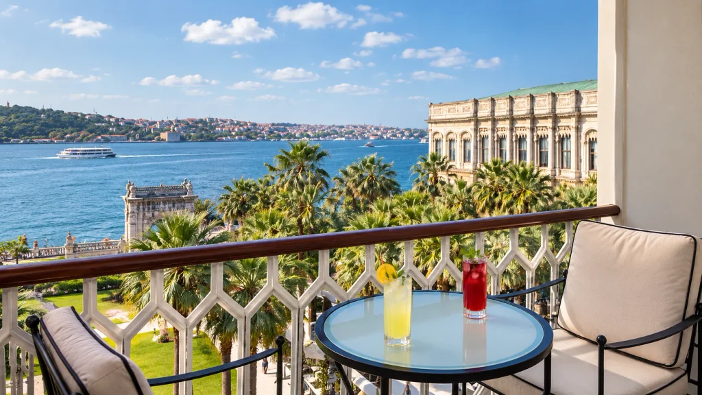 Bosphorus view from a Çırağan Palace Kempinski balcony, one of the grand Istanbul winter hotels