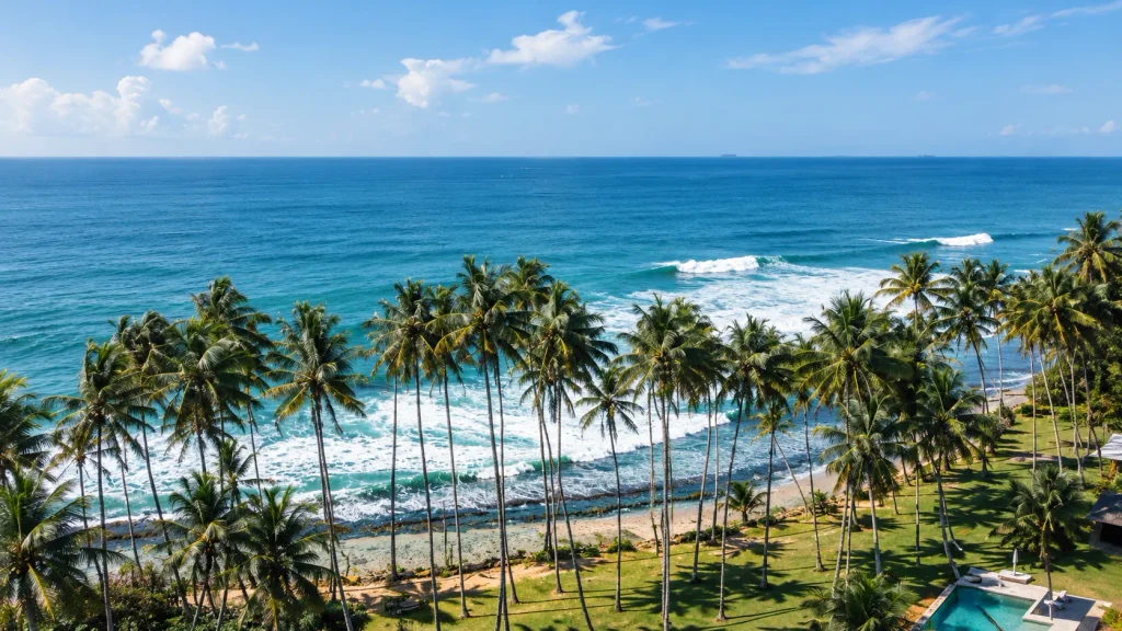 Palm-fringed south coast of Sri Lanka, the December dry side an AI trip planner may overlook