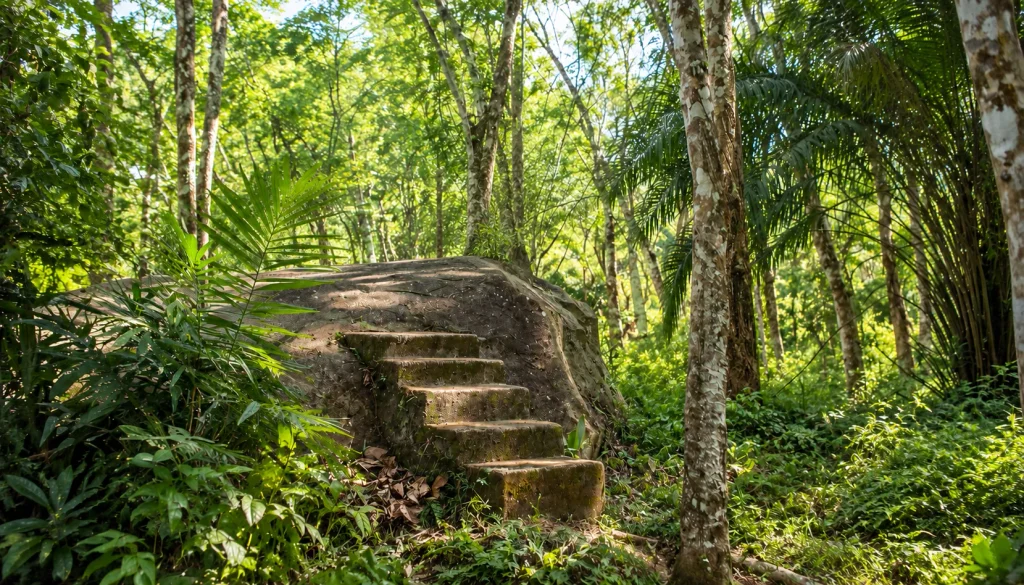 Stone steps through forest near Kandy, leading to a hilltop Sri Lanka Ayurveda retreat