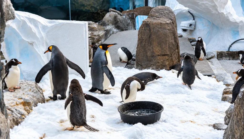 King and Gentoo penguins at Ski Dubai, a delay-proof indoor activity for a Dubai winter break with kids